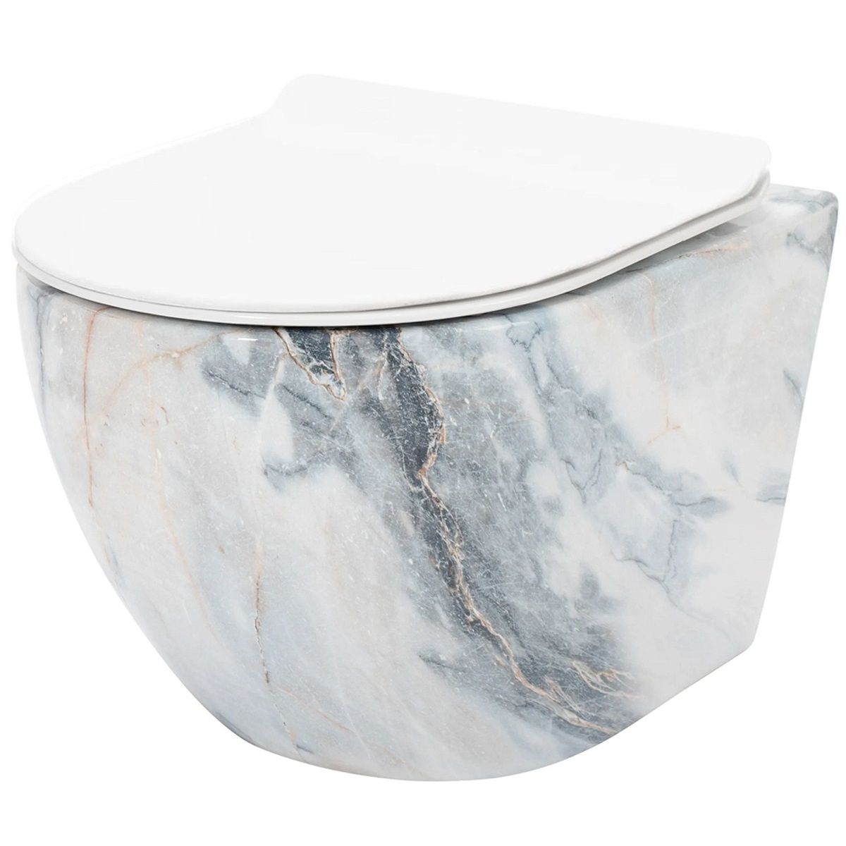 WC-Becken REA-Carlo Slim Granit glänzend spülrandlos, Granit-Finish, Duroplast-Sitz, Sanitärkeramik, Wandmontage, 49x37 cm