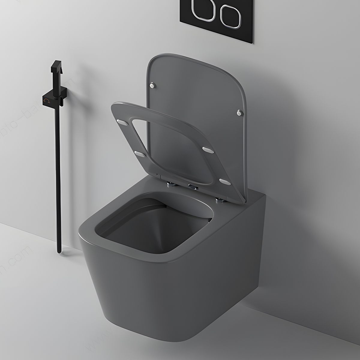 Toilettenschüssel, Rimless, Mattgrau, Power Colour, Wandmontage, inkl. Slim-Duroplast-Sitz mit Soft-Close, Alfonso