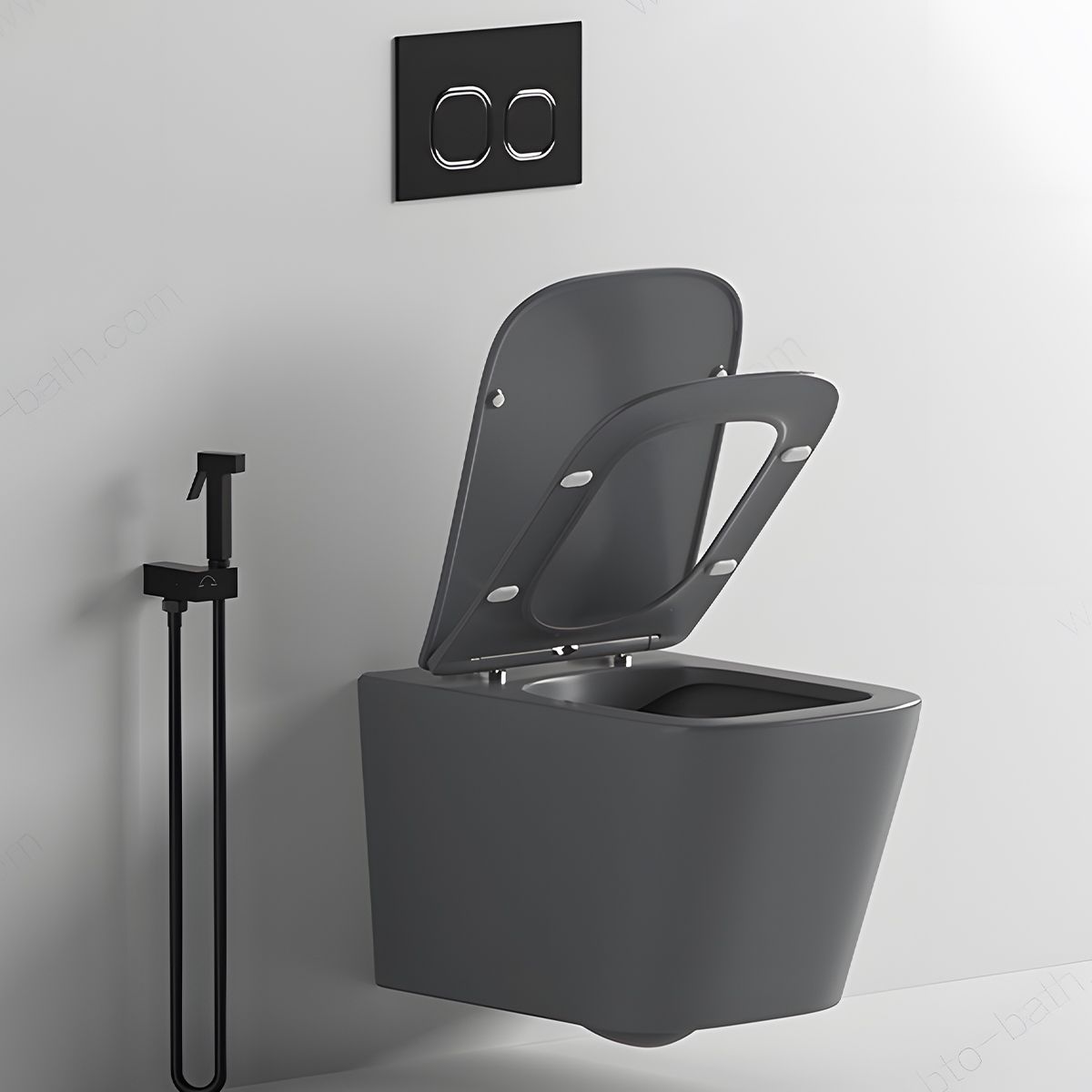 Toilettenschüssel, Rimless, Mattgrau, Power Colour, Wandmontage, inkl. Slim-Duroplast-Sitz mit Soft-Close, Alfonso