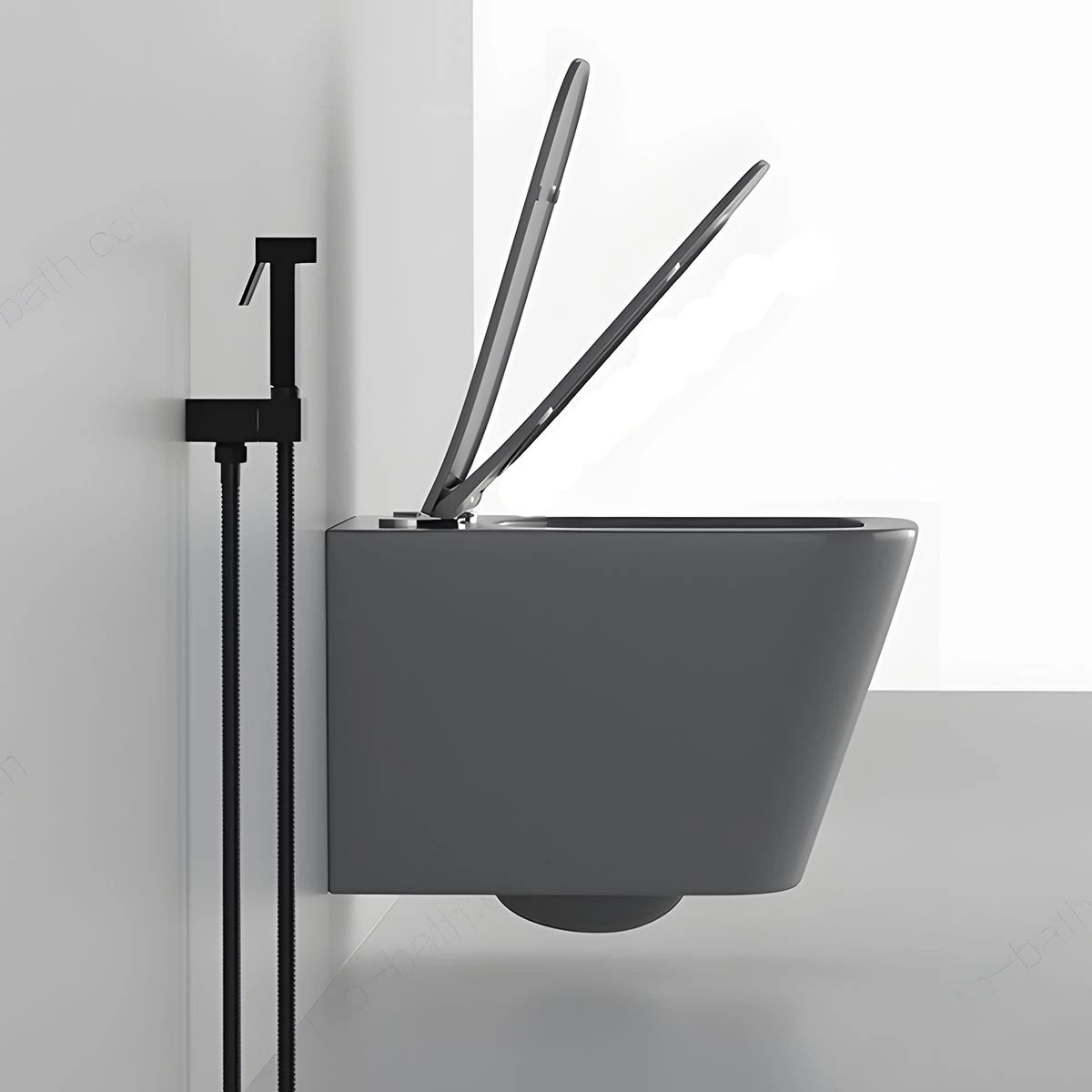 Toilettenschüssel, Rimless, Mattgrau, Power Colour, Wandmontage, inkl. Slim-Duroplast-Sitz mit Soft-Close, Alfonso