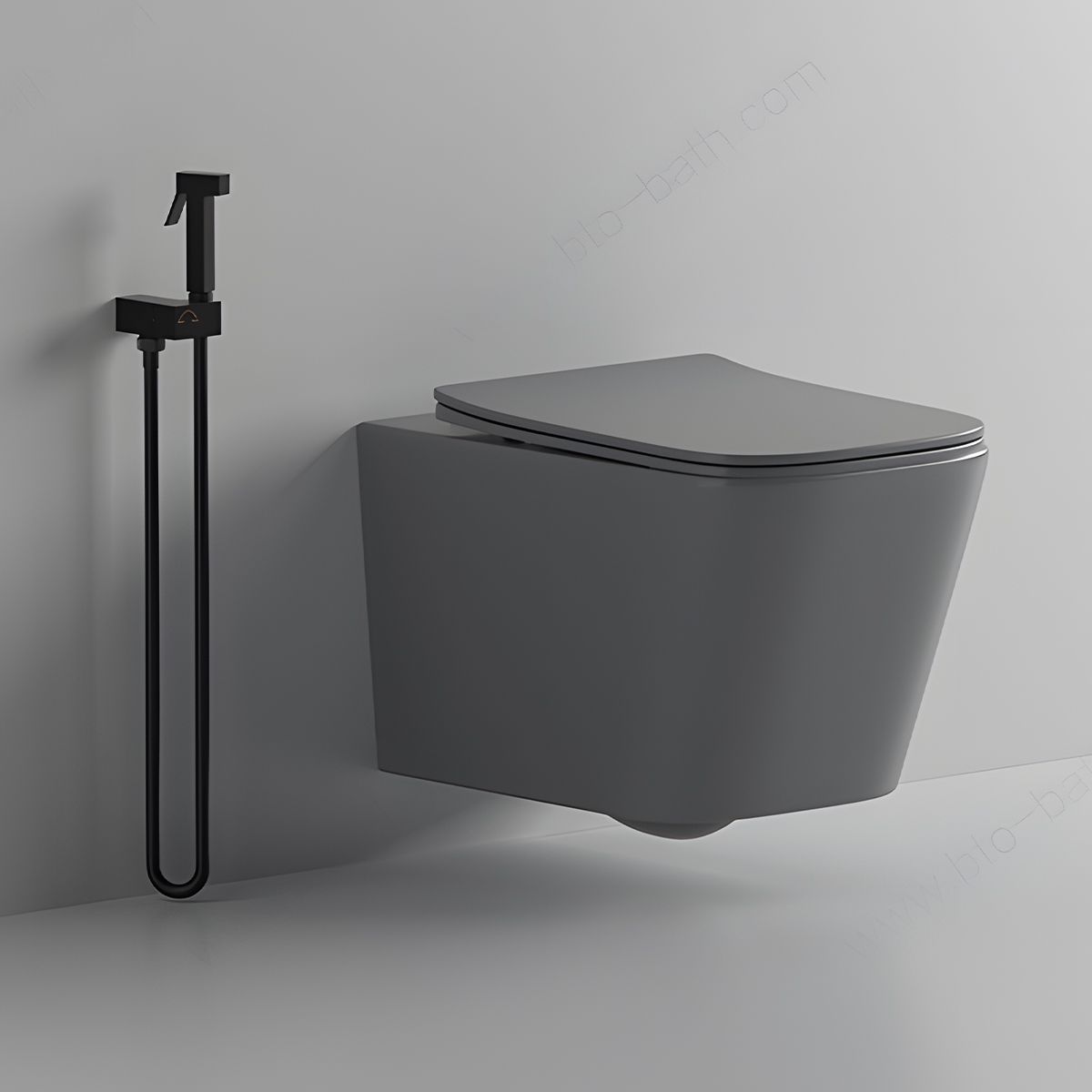 Toilettenschüssel, Rimless, Mattgrau, Power Colour, Wandmontage, inkl. Slim-Duroplast-Sitz mit Soft-Close, Alfonso