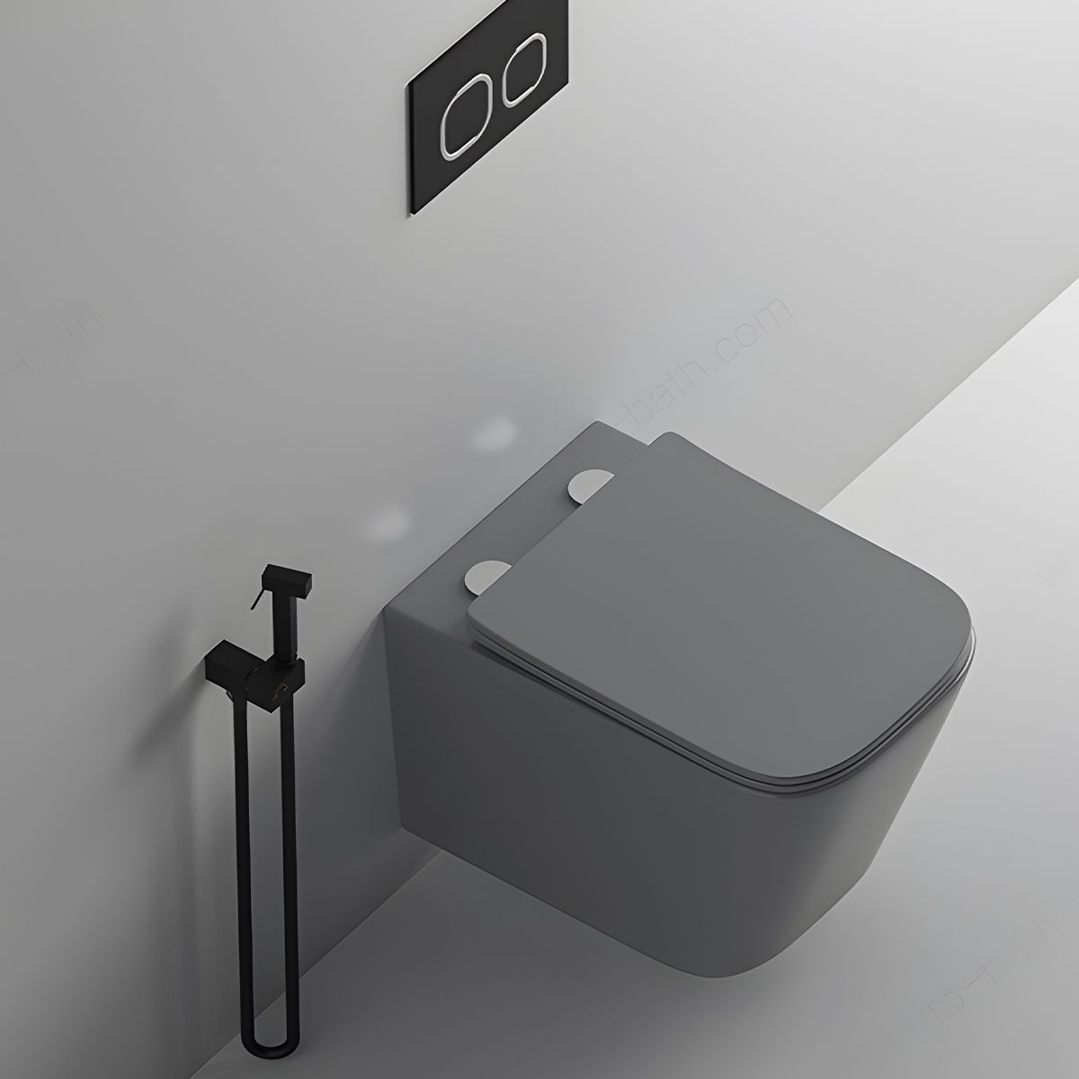 Toilettenschüssel, Rimless, Mattgrau, Power Colour, Wandmontage, inkl. Slim-Duroplast-Sitz mit Soft-Close, Alfonso