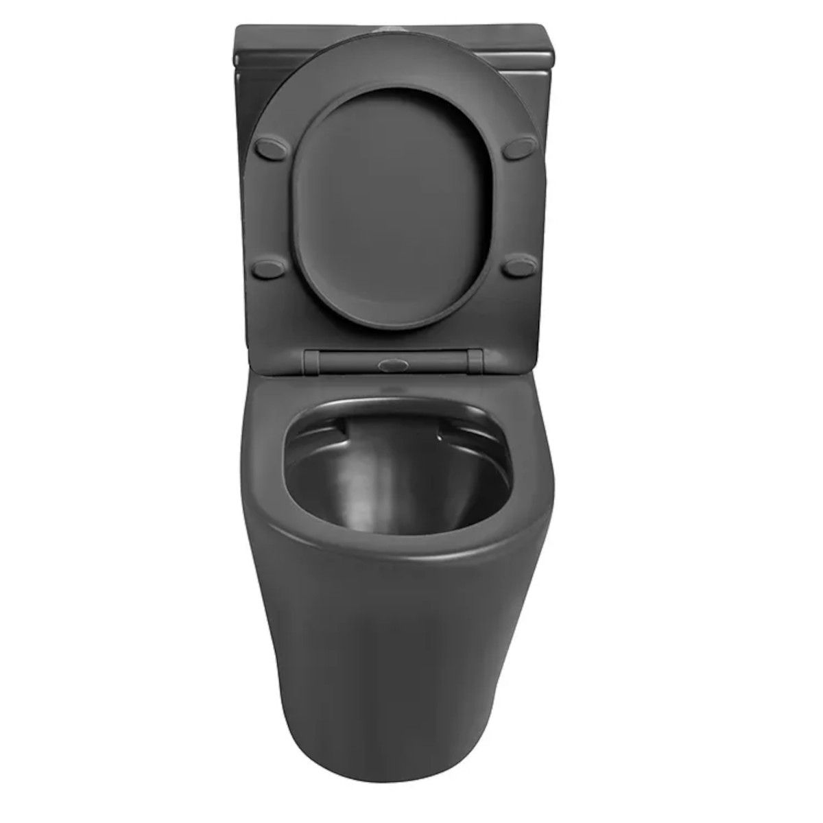 Randlose Toilettenschüssel, Tank inklusive, 2 Stück, Mattgrau, Bodenmontage, schlanker Soft-Close-Deckel aus Duroplast, Dario