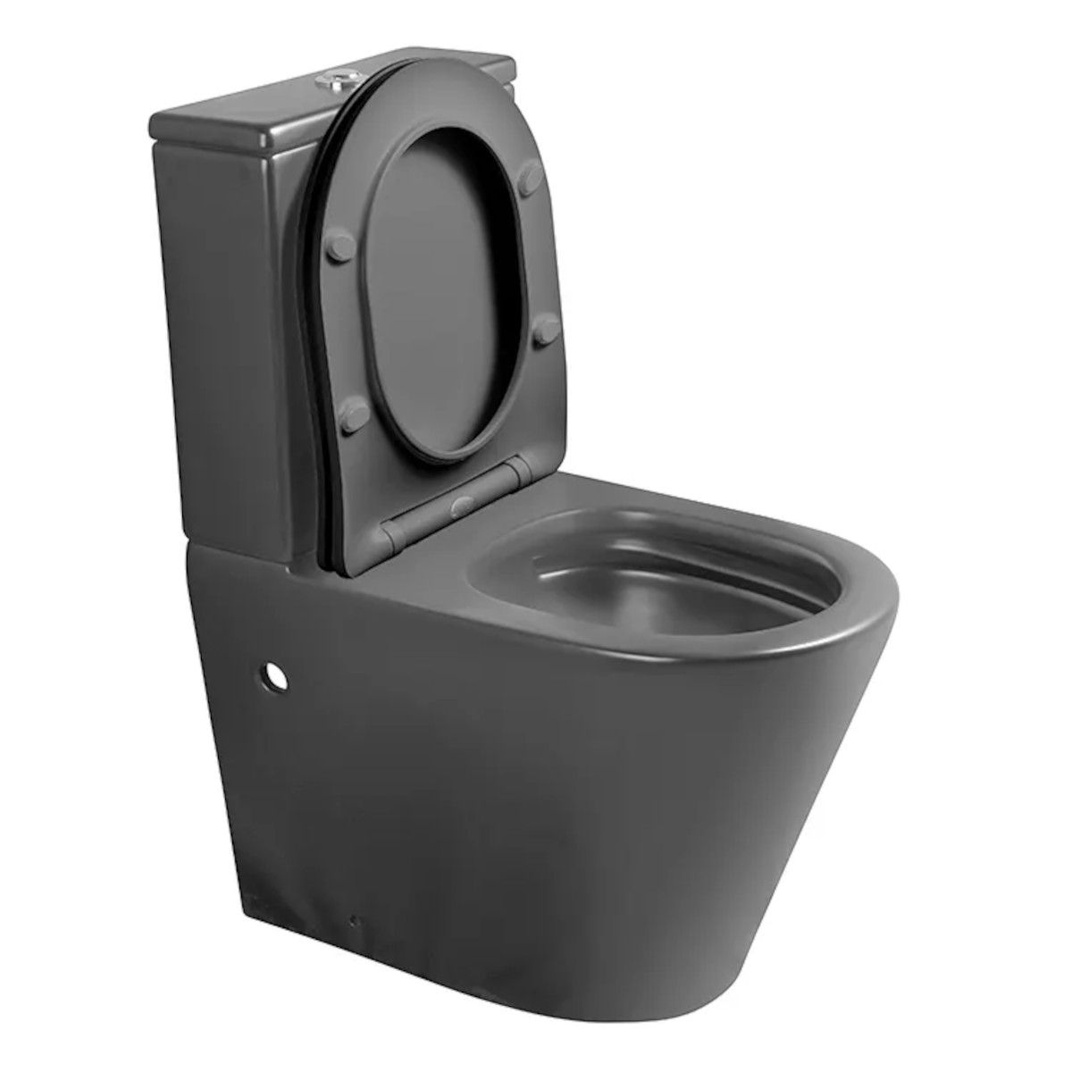 Randlose Toilettenschüssel, Tank inklusive, 2 Stück, Mattgrau, Bodenmontage, schlanker Soft-Close-Deckel aus Duroplast, Dario