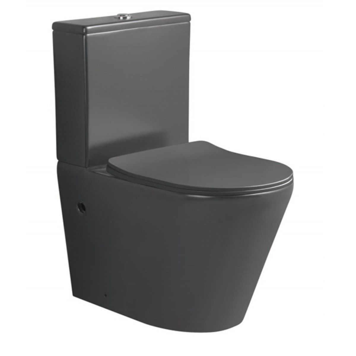 Randlose Toilettenschüssel, Tank inklusive, 2 Stück, Mattgrau, Bodenmontage, schlanker Soft-Close-Deckel aus Duroplast, Dario