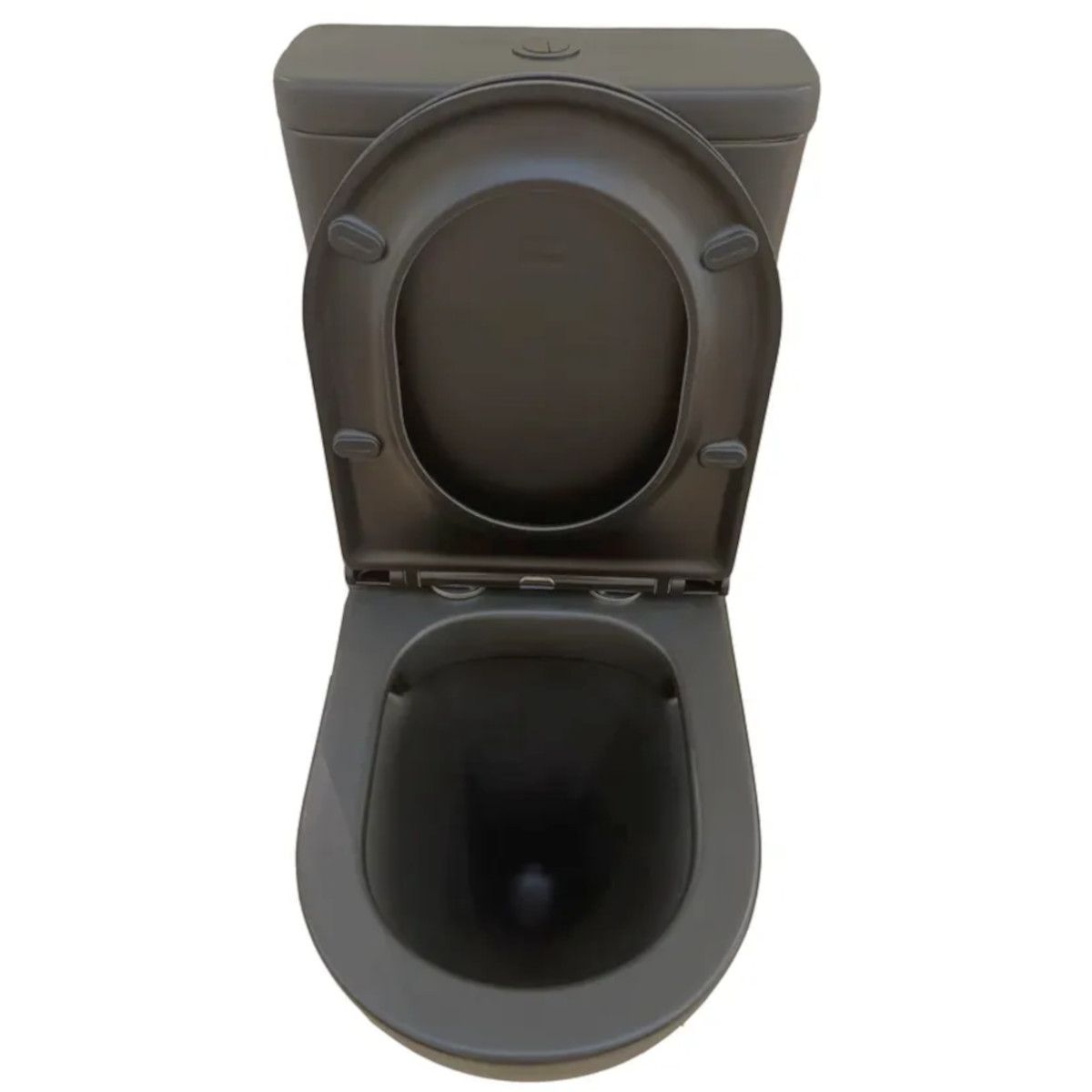 Randlose Toilettenschüssel, Tank inklusive, 2 Stück, Mattgrau, Bodenmontage, schlanker Soft-Close-Deckel aus Duroplast, Dario