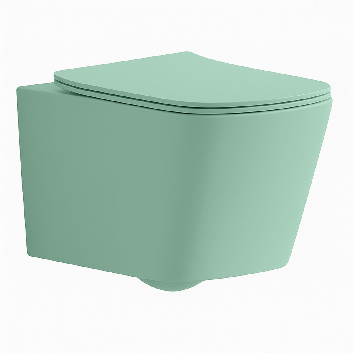 Toilettenschüssel, Rimless, Mintgrün Matt, Power Colour, Wandmontage, inkl. Slim-Duroplast-Sitz mit Soft-Close, Alfonso