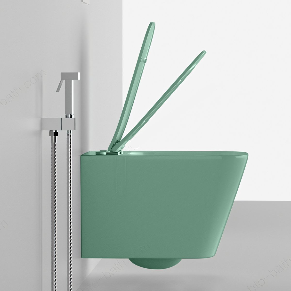Toilettenschüssel, Rimless, Mintgrün Matt, Power Colour, Wandmontage, inkl. Slim-Duroplast-Sitz mit Soft-Close, Alfonso