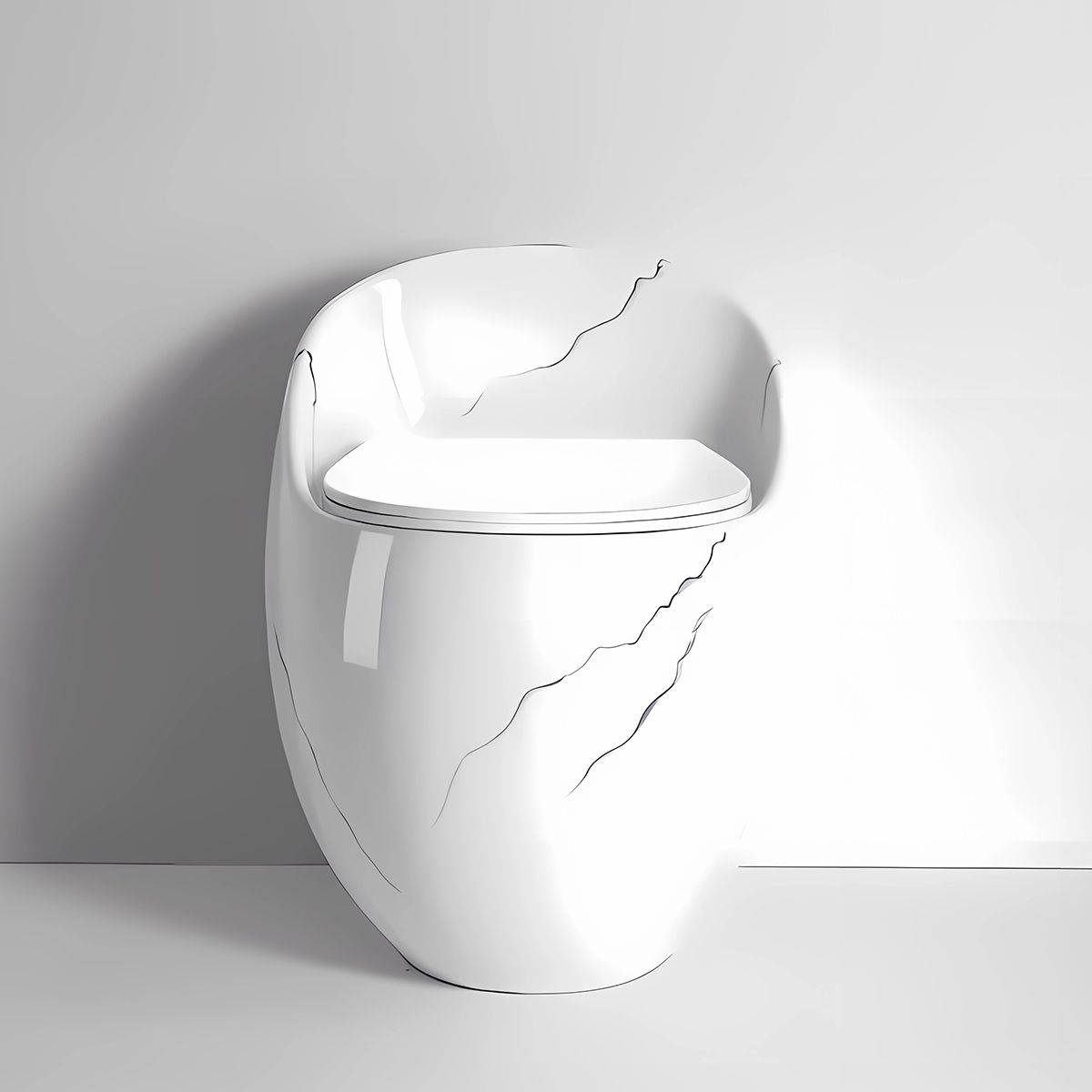 WC-Becken Santa Rimless, integrierter Spülkasten, glänzendes Weiß, Marble-Finish, Bodenmontage, Soft-Close, Royalty Line von Ego