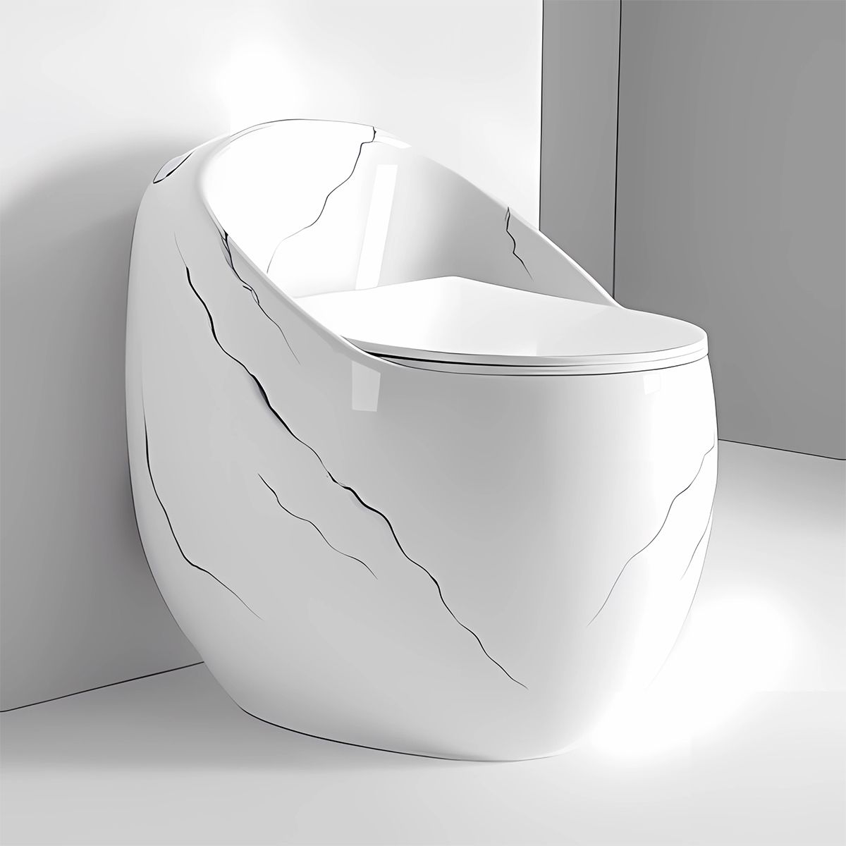 WC-Becken Santa Rimless, integrierter Spülkasten, glänzendes Weiß, Marble-Finish, Bodenmontage, Soft-Close, Royalty Line von Ego