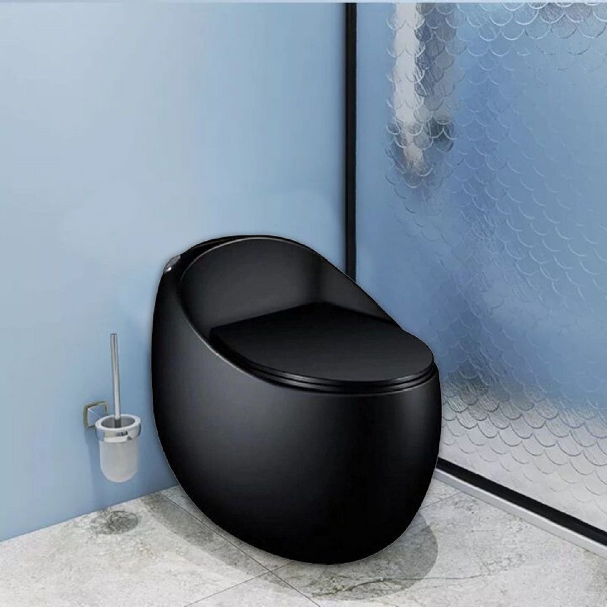 Santa Rimless WC, Einbautank, Mattschwarz, Power Colour, Montageboden, Abdeckung mit Soft-Close, Royalty Line von Ego