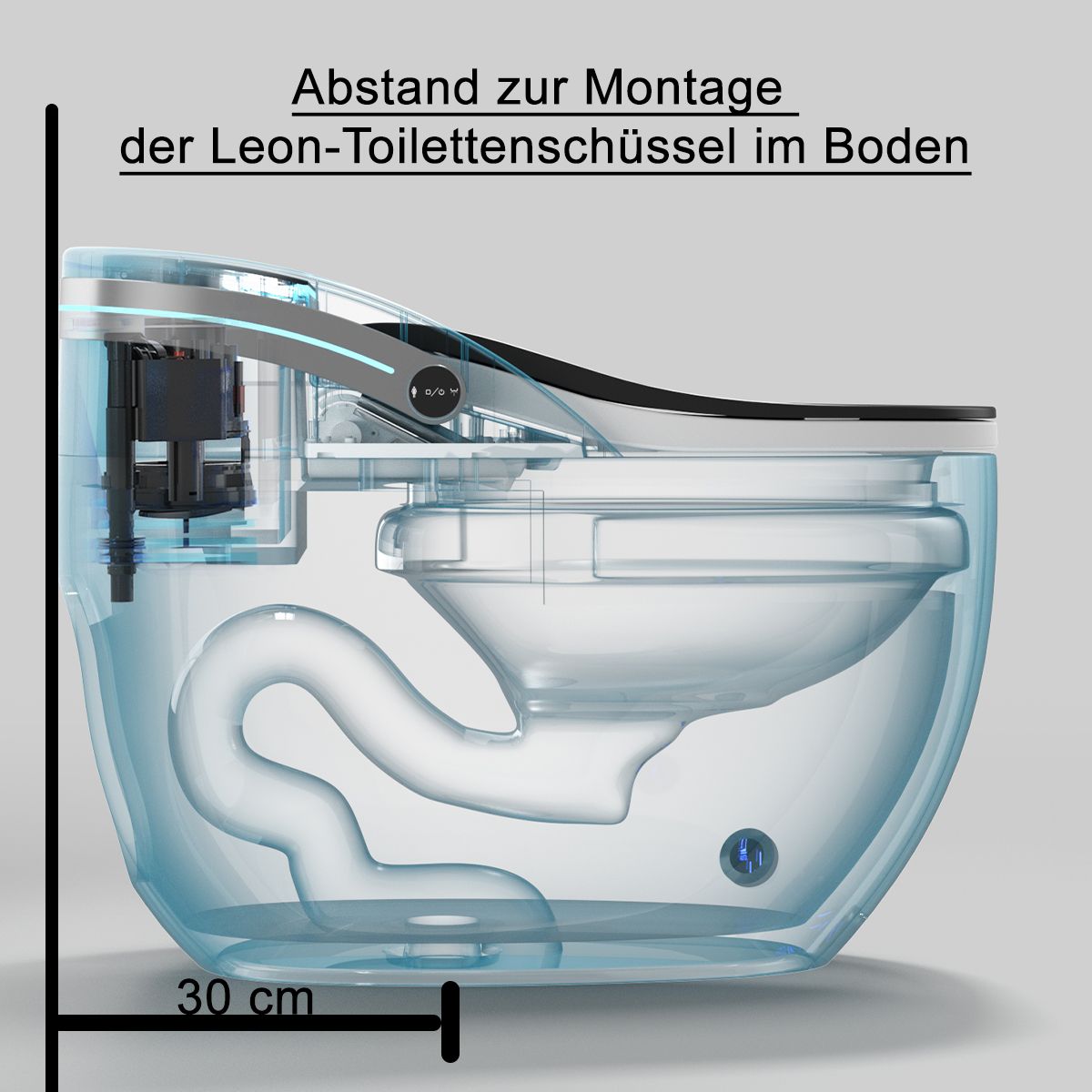 Smart-WC, mit Bidetfunktion, UV-Desinfektion, LED-Display, bodenstehend, 74x46 cm, Weiß, Leon