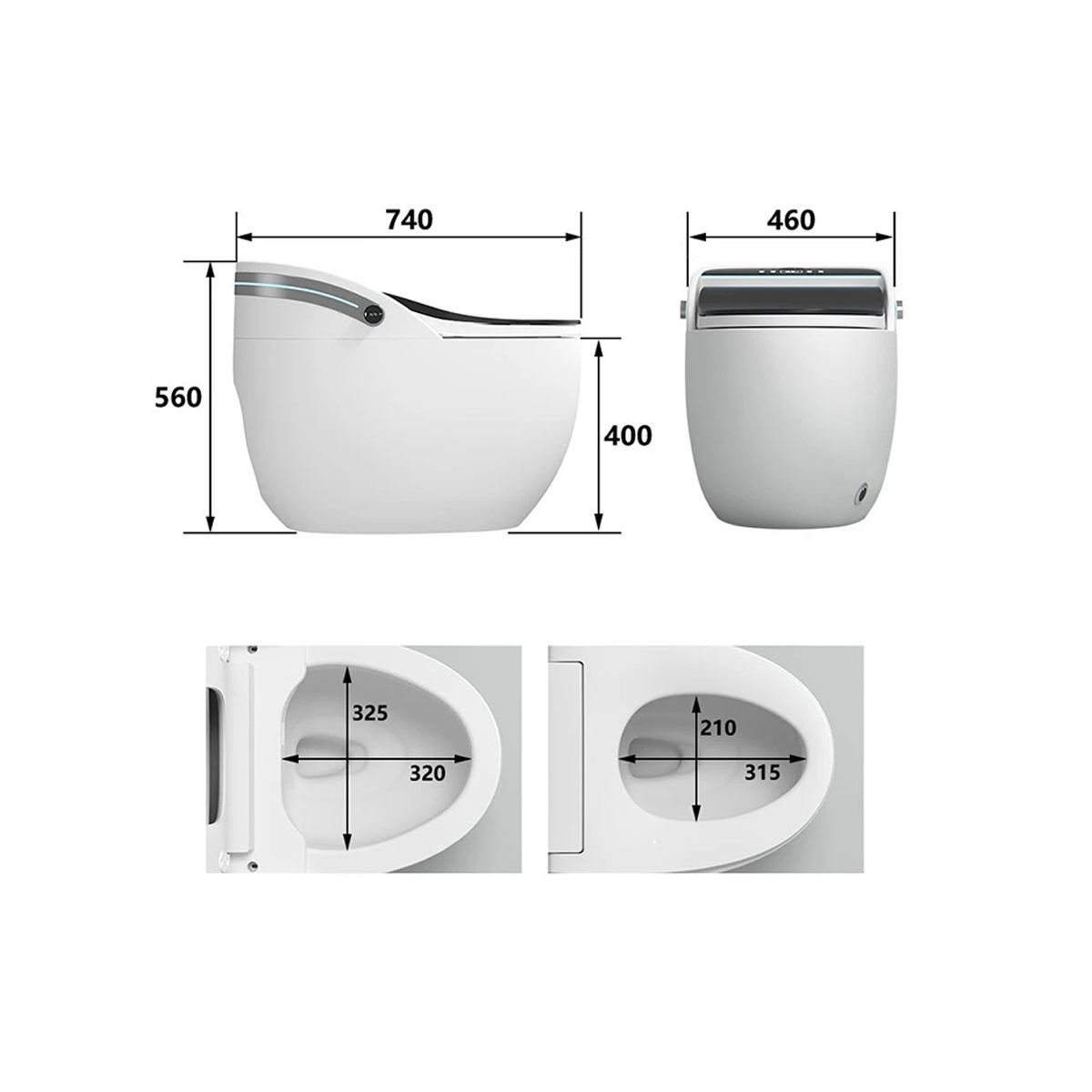 Smart-WC, mit Bidetfunktion, UV-Desinfektion, LED-Display, bodenstehend, 74x46 cm, Weiß, Leon