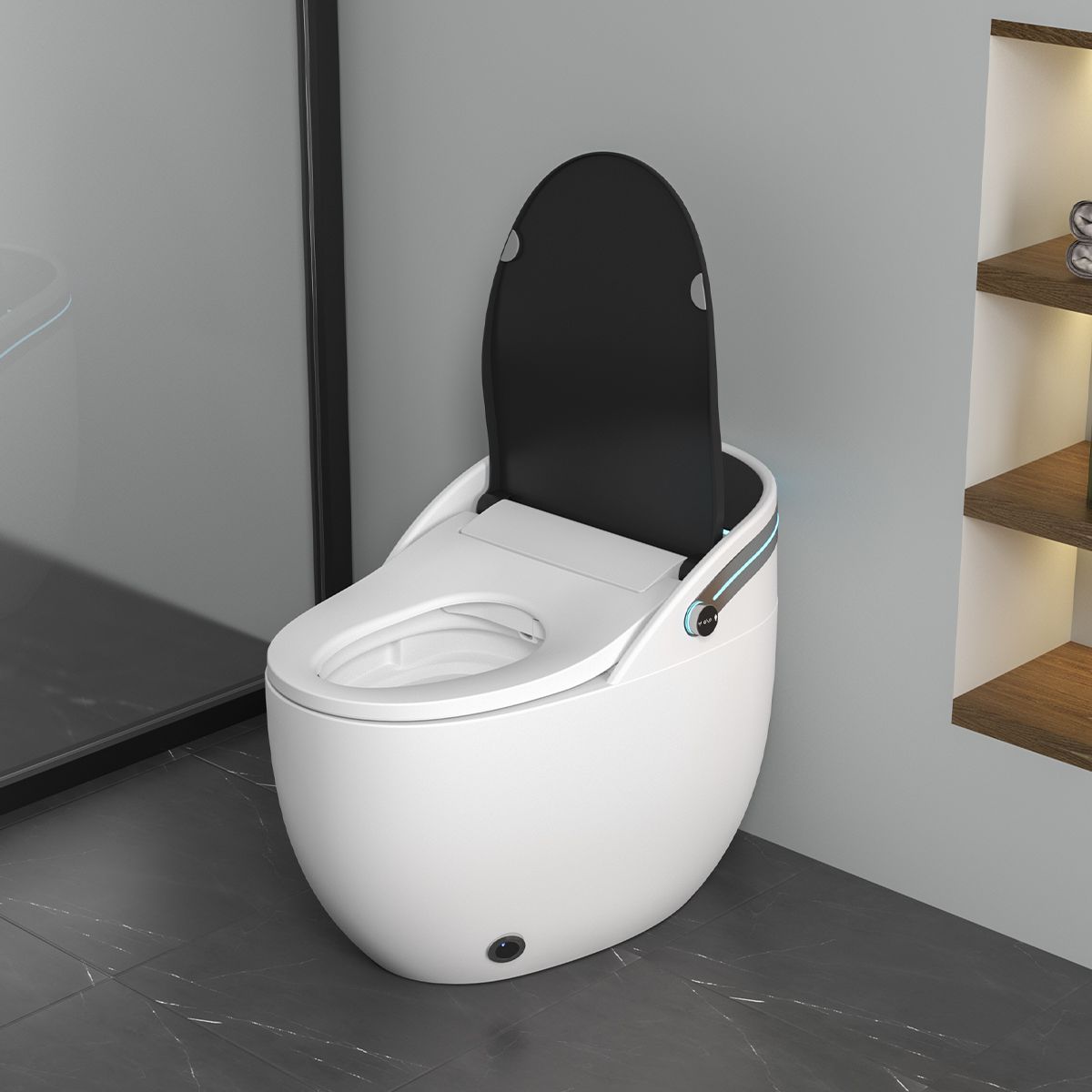 Smart-WC, mit Bidetfunktion, UV-Desinfektion, LED-Display, bodenstehend, 74x46 cm, Weiß, Leon