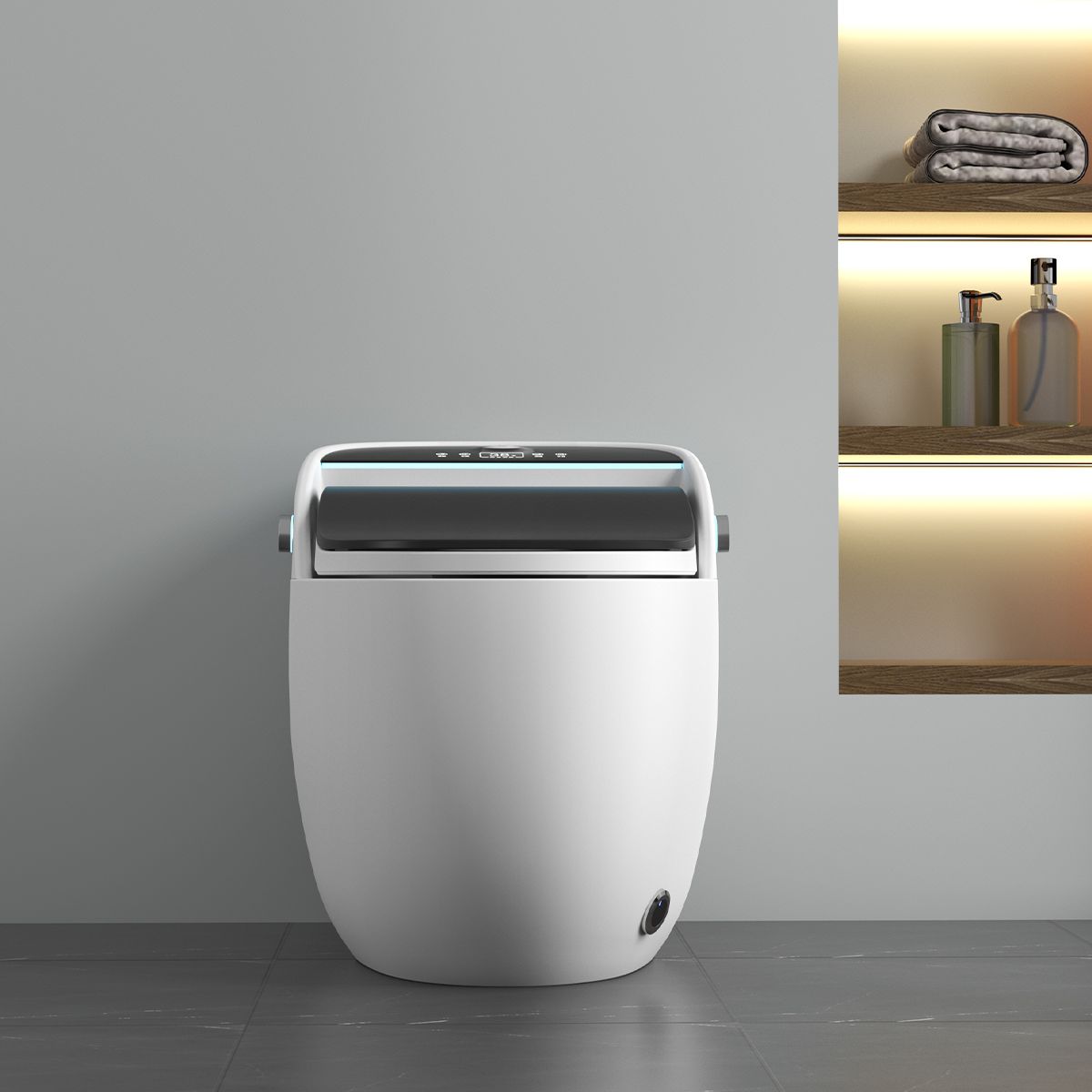 Smart-WC, mit Bidetfunktion, UV-Desinfektion, LED-Display, bodenstehend, 74x46 cm, Weiß, Leon