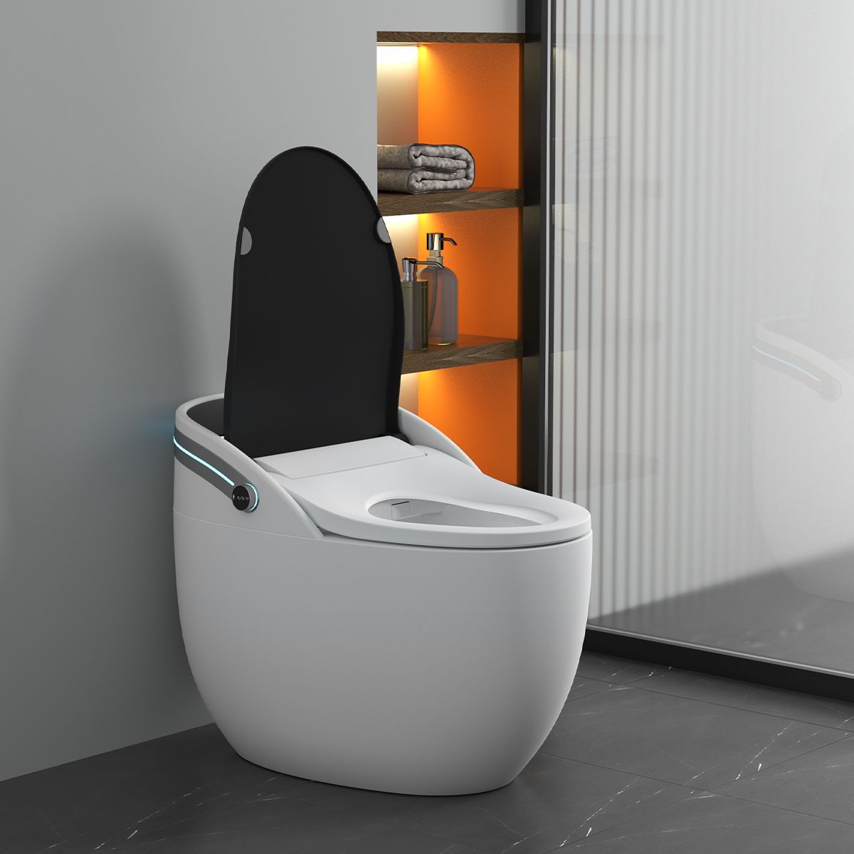 Smart-WC, mit Bidetfunktion, UV-Desinfektion, LED-Display, bodenstehend, 74x46 cm, Weiß, Leon