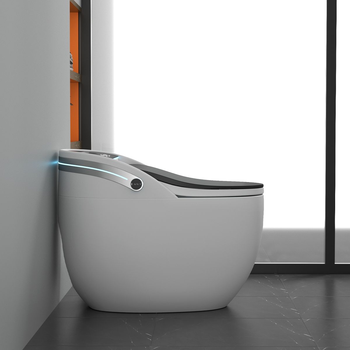 Smart-WC, mit Bidetfunktion, UV-Desinfektion, LED-Display, bodenstehend, 74x46 cm, Weiß, Leon