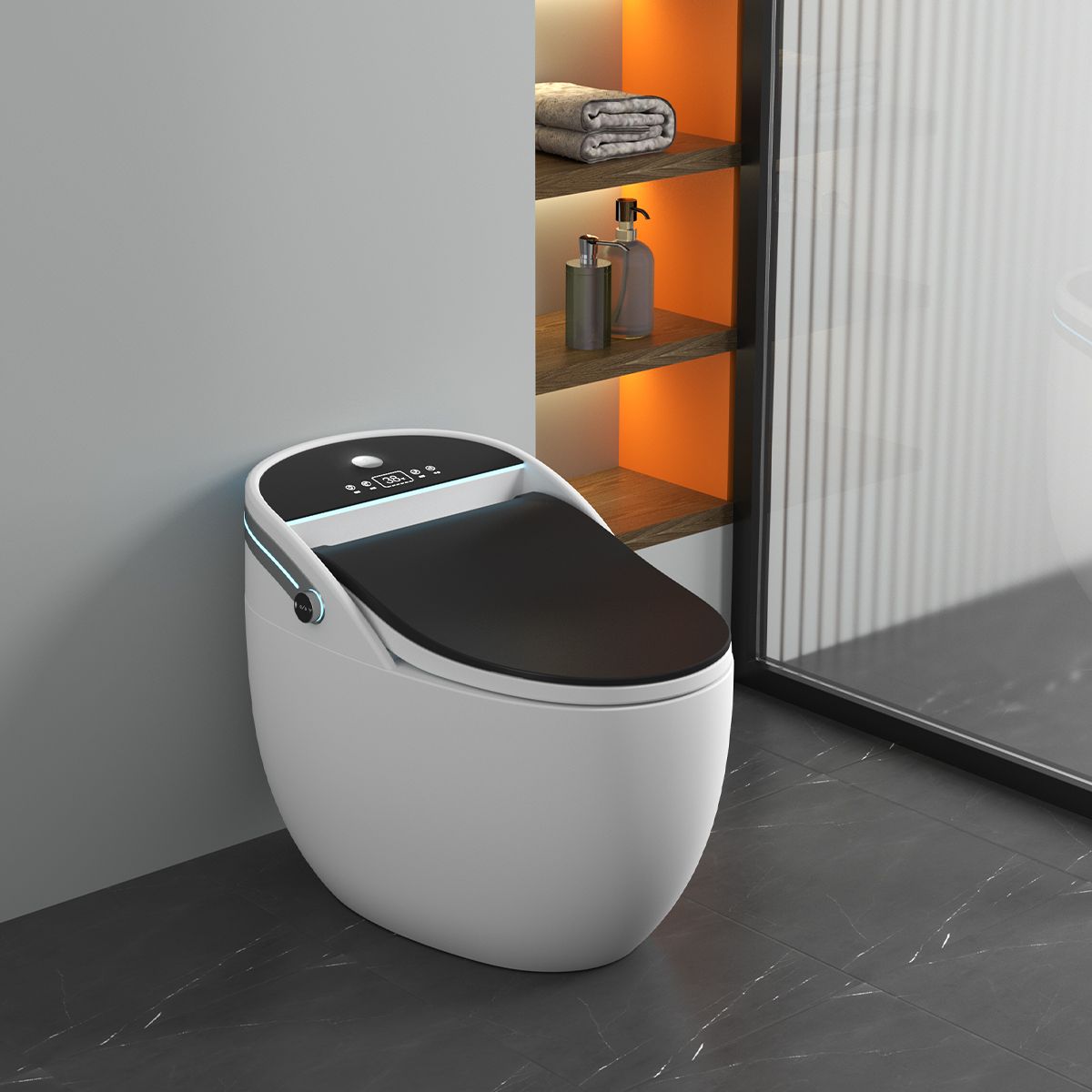 Smart-WC, mit Bidetfunktion, UV-Desinfektion, LED-Display, bodenstehend, 74x46 cm, Weiß, Leon