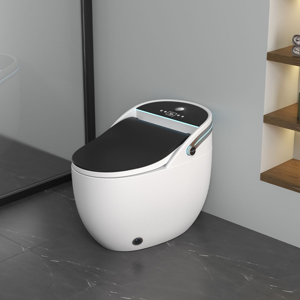 Smart-WC, mit Bidetfunktion, UV-Desinfektion, LED-Display, bodenstehend, 74x46 cm, Weiß, Leon