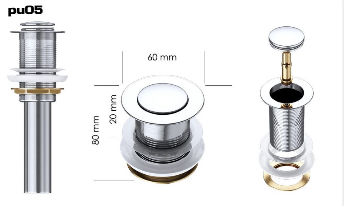 Ablaufventil EGO PU02-05, Push-up, mit oder ohne Überlauf, besonderes Design